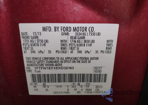 2014 Ford F-150 Xlt z USA, uszkodzony, nr VIN 1FTFW1EFXEKD32163